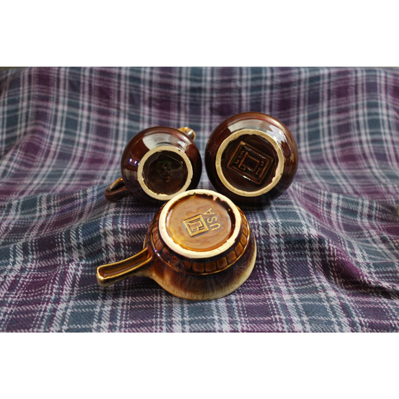 Vintage Three Piece Ceramic Brown Dripware USA Pottery  Set - Picture 6 of 10